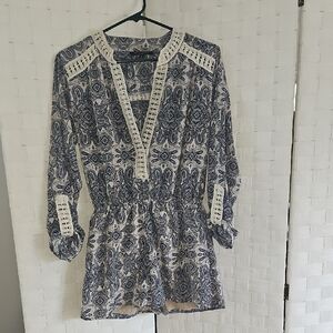 Blue and White Patterned Romper